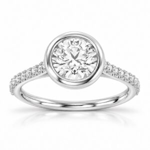 Gisèle round cut lab diamond engagement ring in 14k white gold